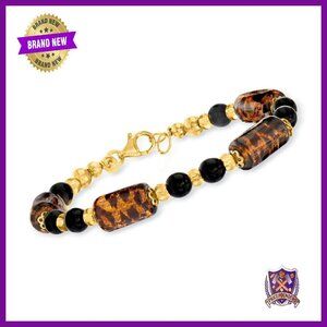 Italian Murano Glass Bead Bracelet 18kt Gold Over Sterling 7in